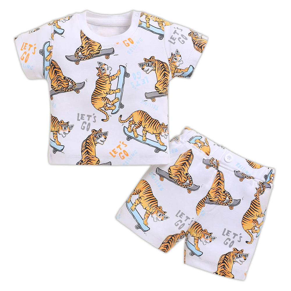neo nate Half Sleeve Co-Set, Tiger Skateboard Print | 3825