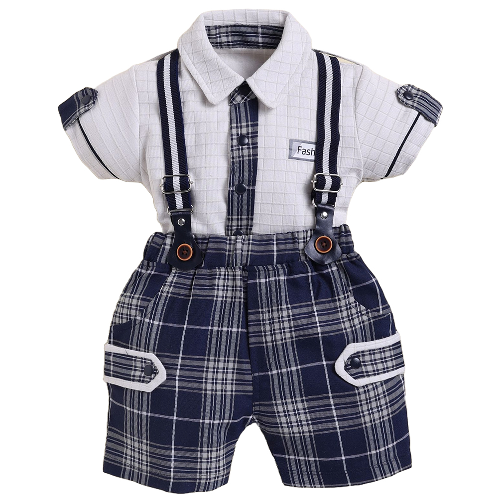 Baby Boy’s Half Sleeve Suspender Set, Cotton | 3918