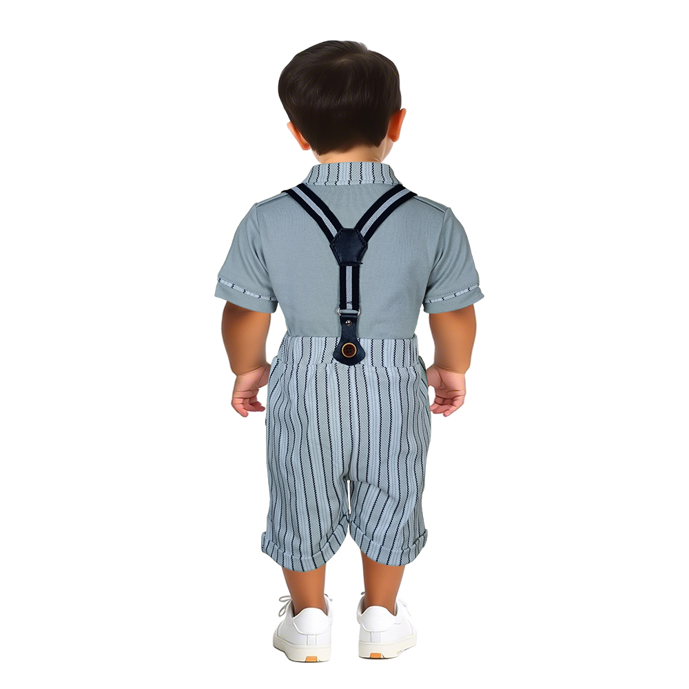 Half Sleeve Suspender Set for Boys, Cotton Outfit with Tie | 4048 - Image 8