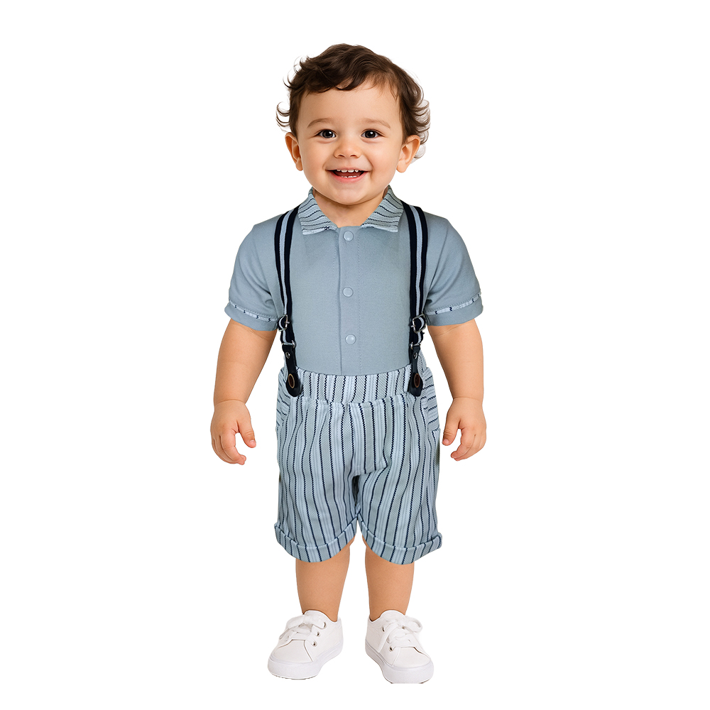 Half Sleeve Suspender Set for Boys, Cotton Outfit with Tie | 4048 - Image 7