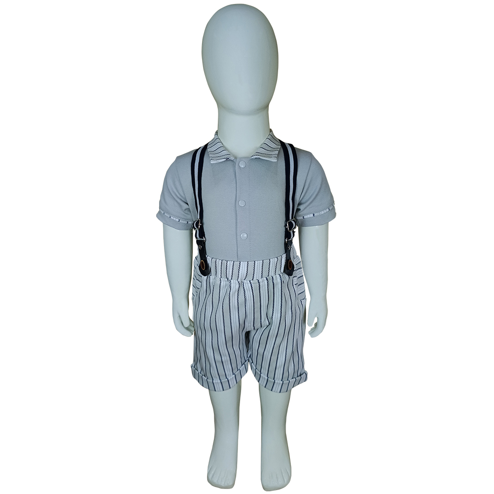 Half Sleeve Suspender Set for Boys, Cotton Outfit with Tie | 4048 - Image 5