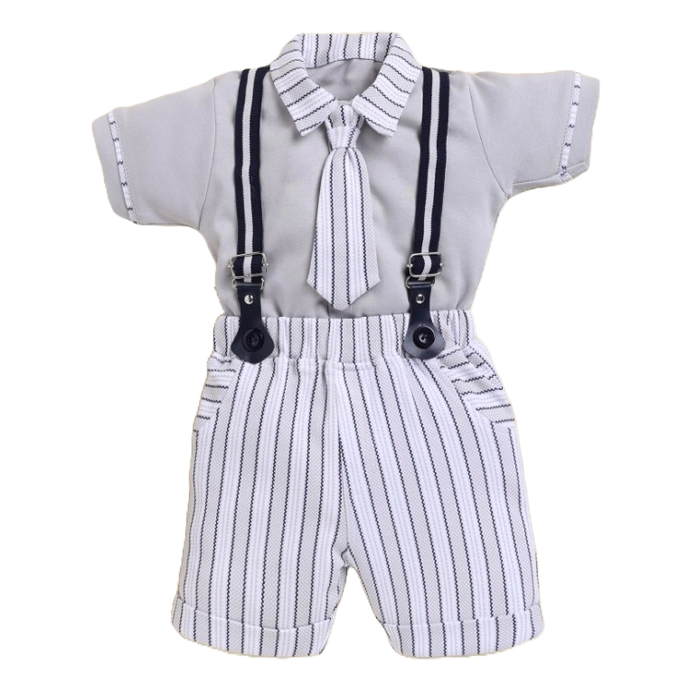 Half Sleeve Suspender Set for Boys, Cotton Outfit with Tie | 4048