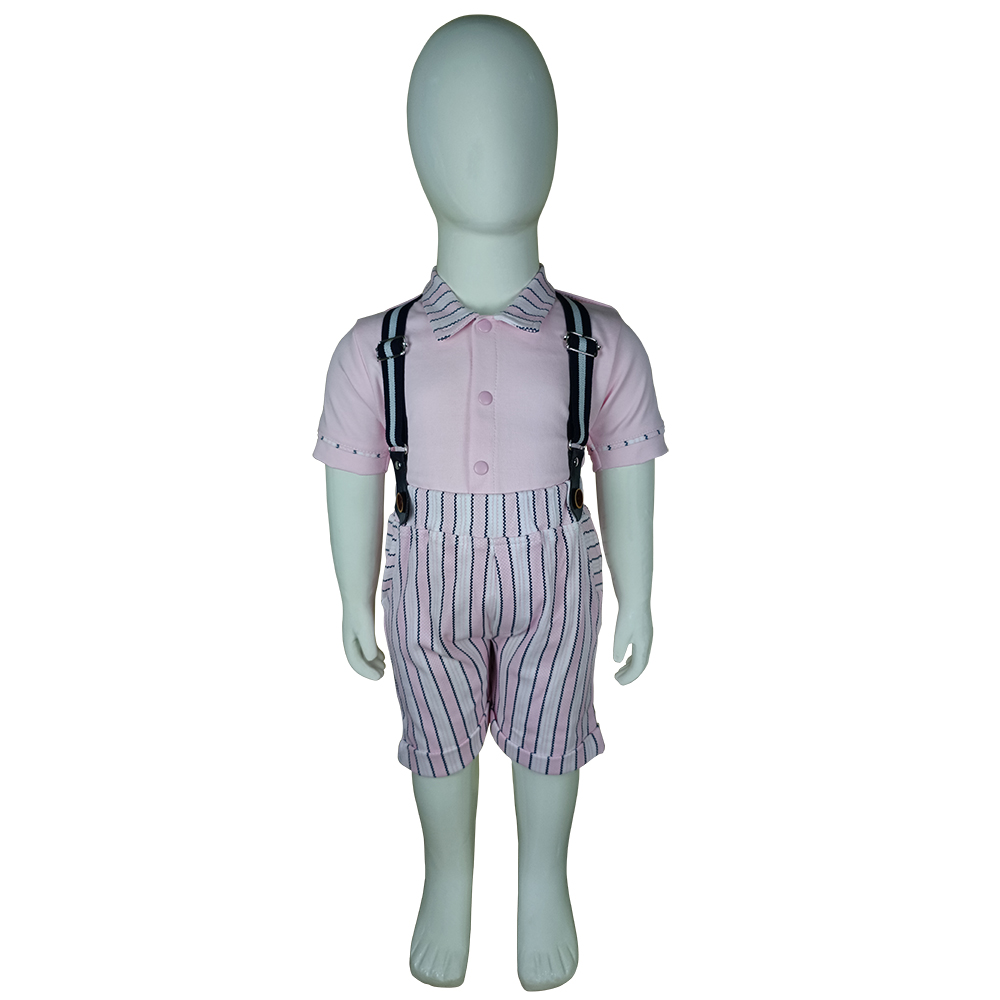 Half Sleeve Suspender Set for Boys, Cotton Outfit with Tie | 4048 - Image 4