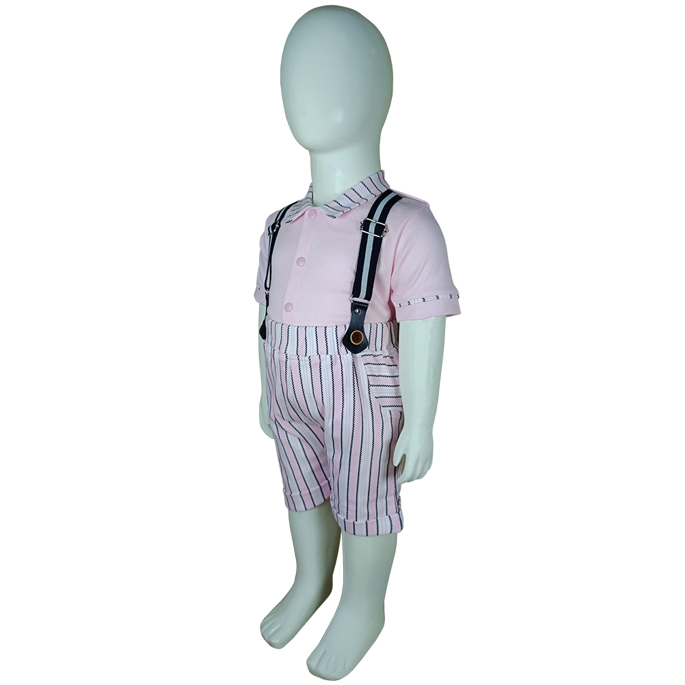Half Sleeve Suspender Set for Boys, Cotton Outfit with Tie | 4048 - Image 6
