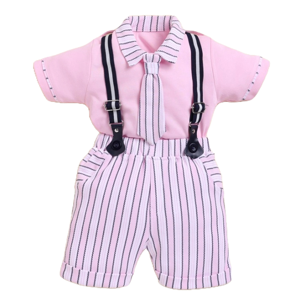 Half Sleeve Suspender Set for Boys, Cotton Outfit with Tie | 4048 - Image 2