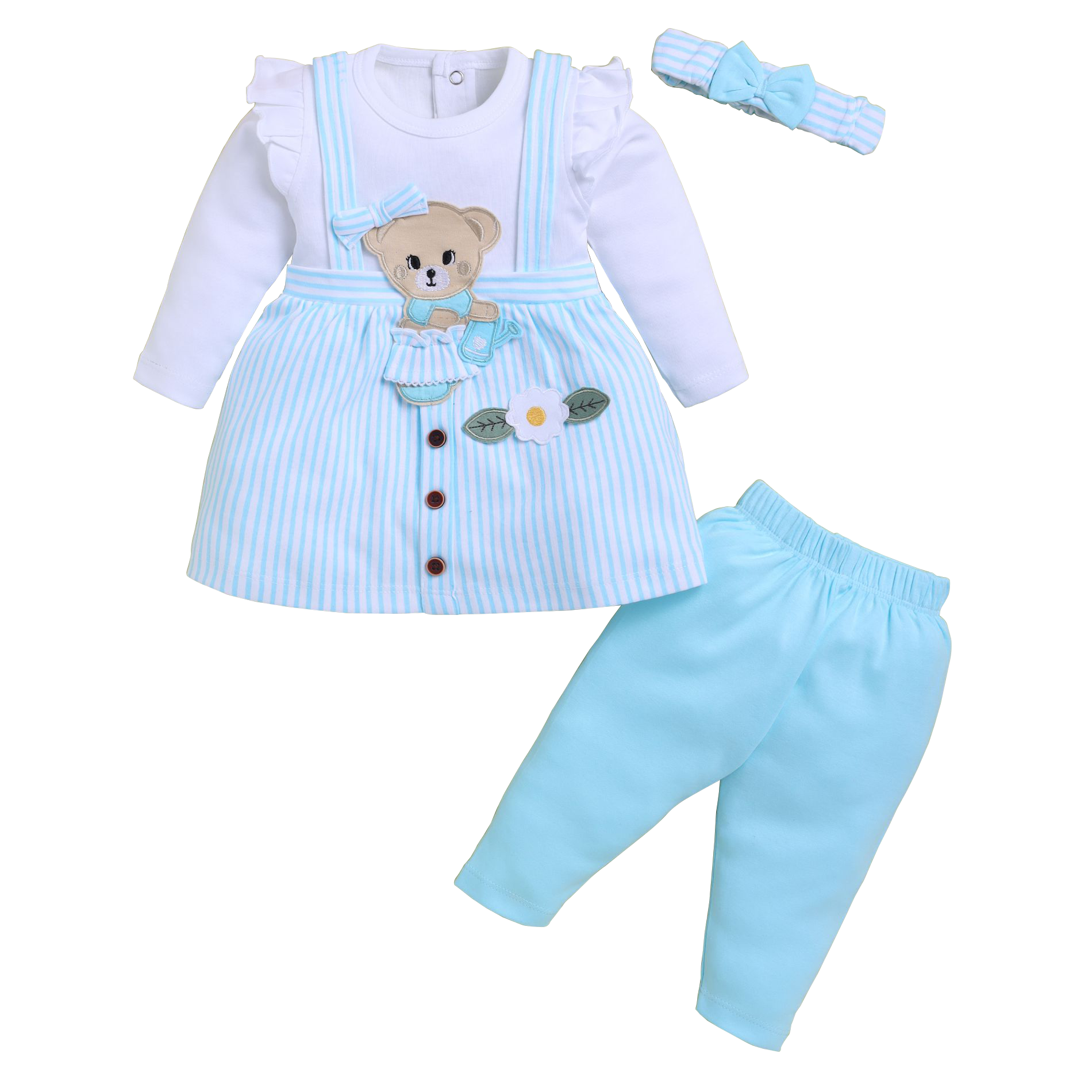 Baby Girl Frock Set with Leggings and Hairband | 8024b - Image 2