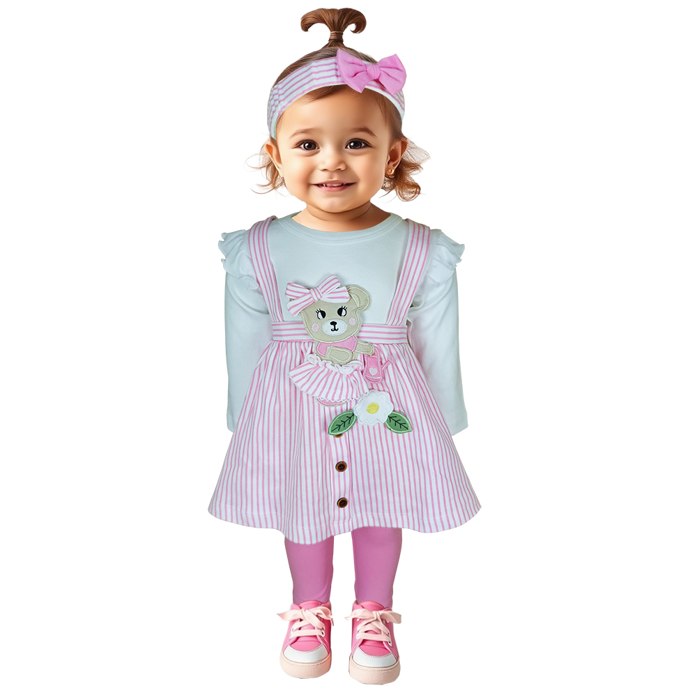 Baby Girl Frock Set with Leggings and Hairband | 8024b - Image 5