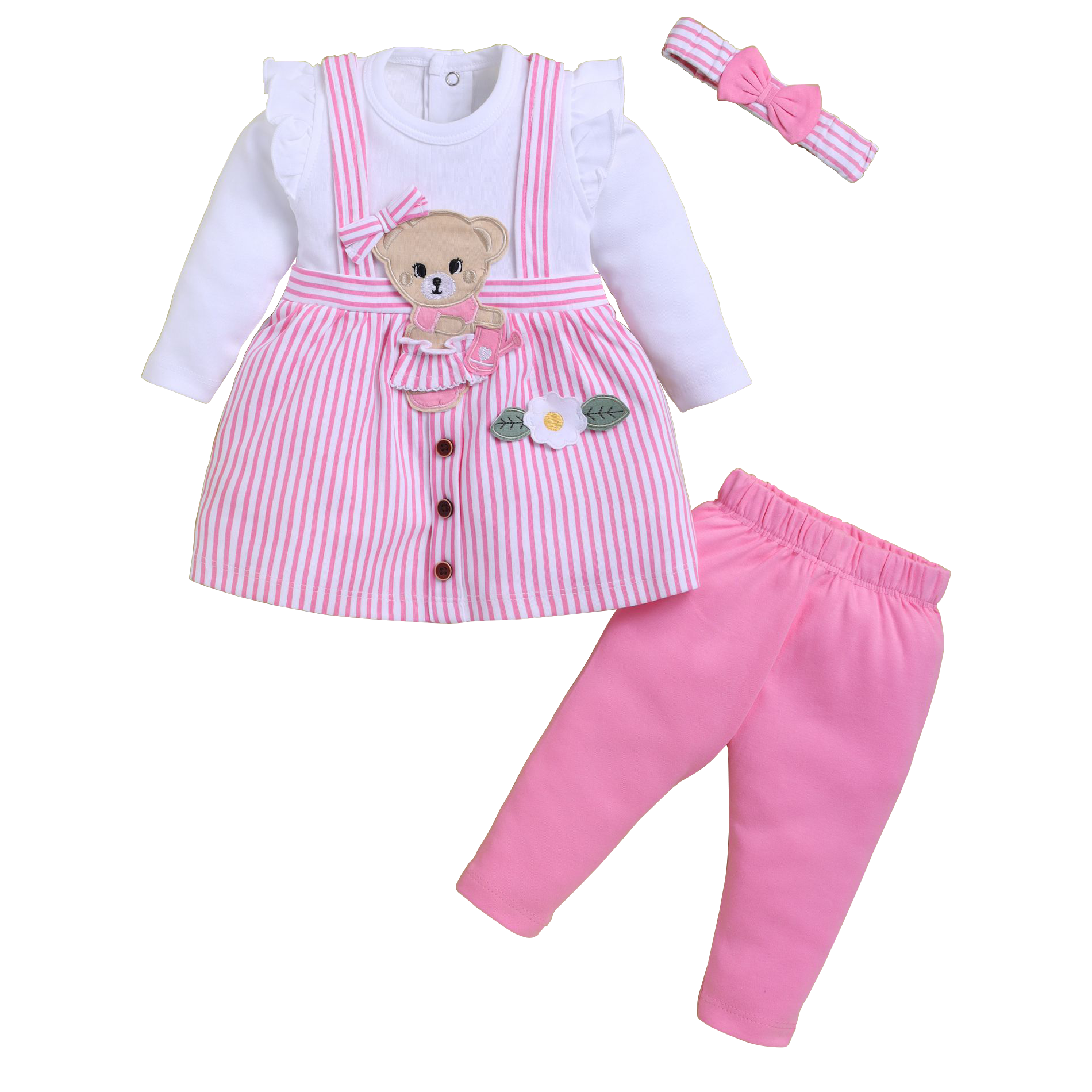Baby Girl Frock Set with Leggings and Hairband | 8024b - Image 3