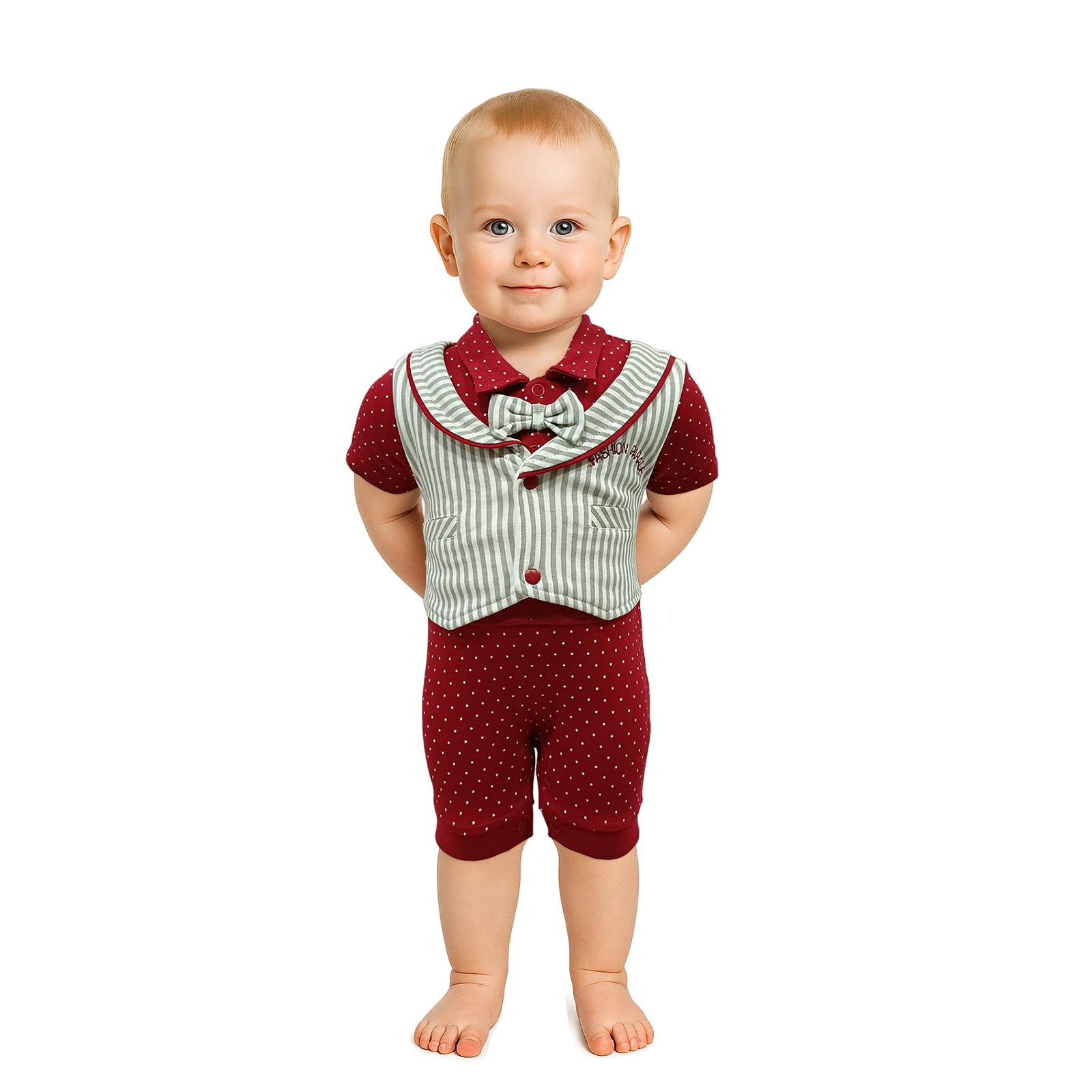 Half Sleeve Jacket Romper with Fancy Embroidery for baby Boys | 4043 - Image 6