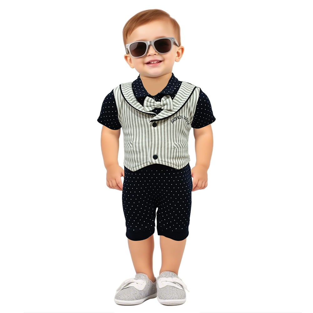 Half Sleeve Jacket Romper with Fancy Embroidery for baby Boys | 4043 - Image 10