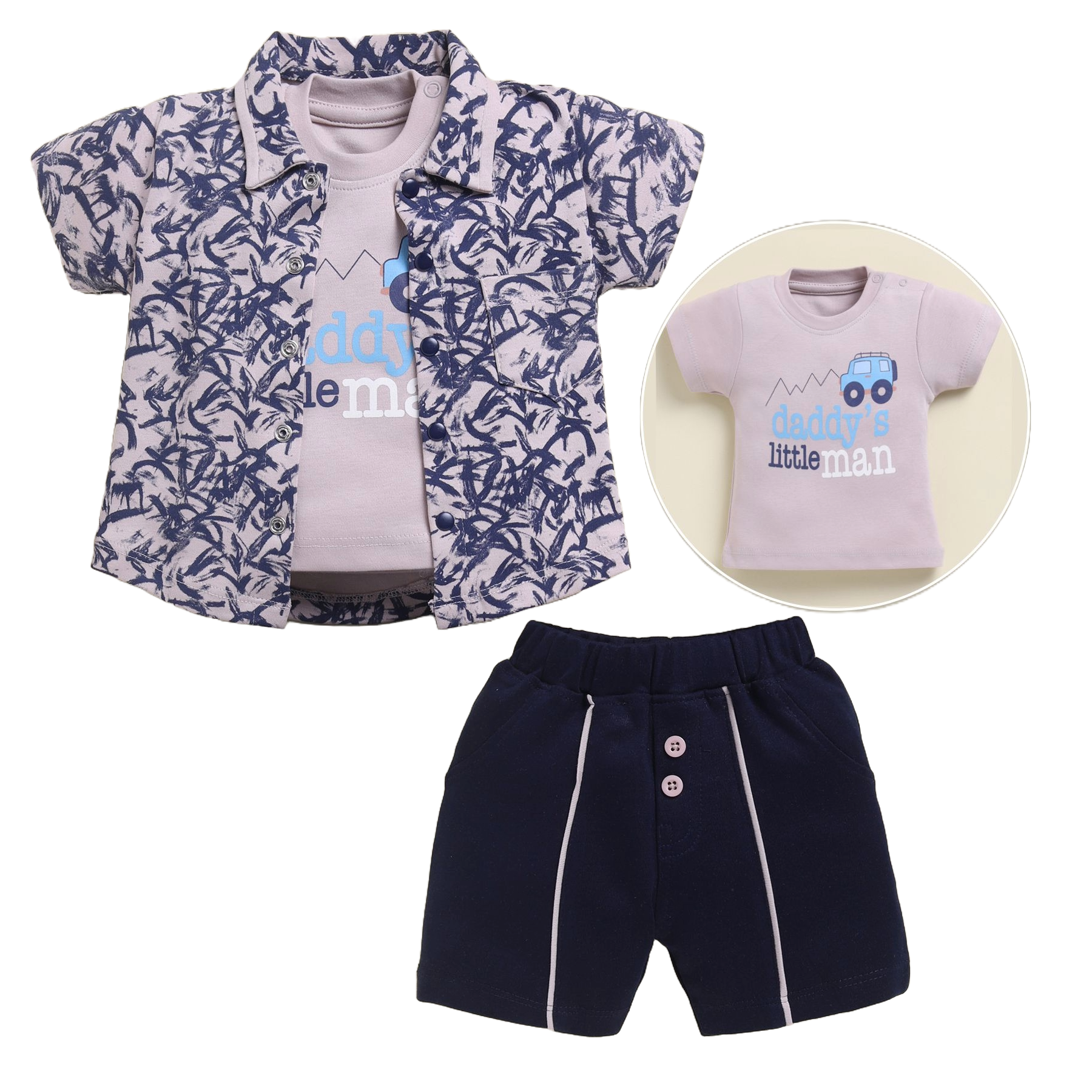 Neo Nate 3-Piece Half Sleeve Co-Set, 100% Cotton | 3915 - Image 3