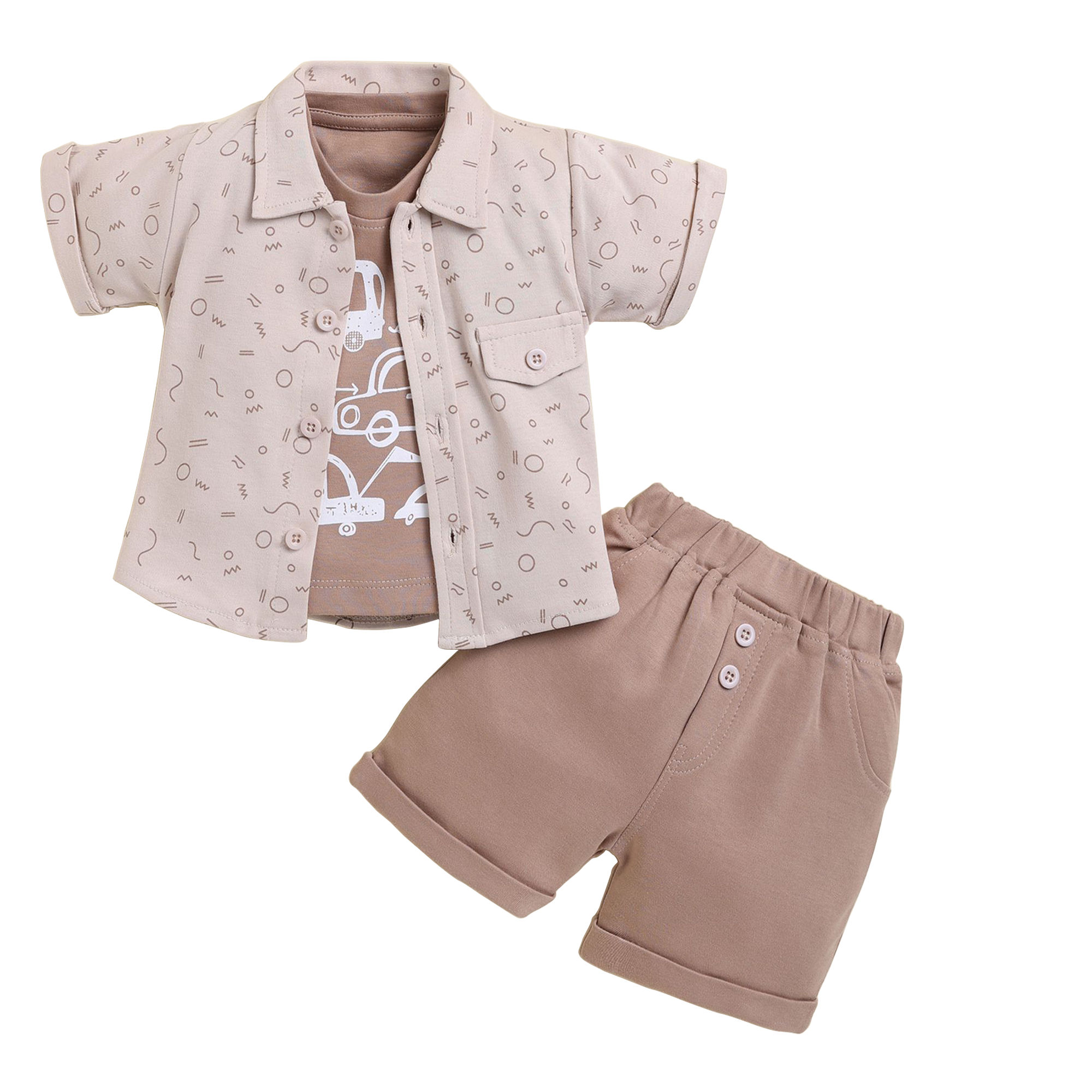 Neo Nate 3-Piece Half Sleeve Co-Set, 100% Cotton | 4079