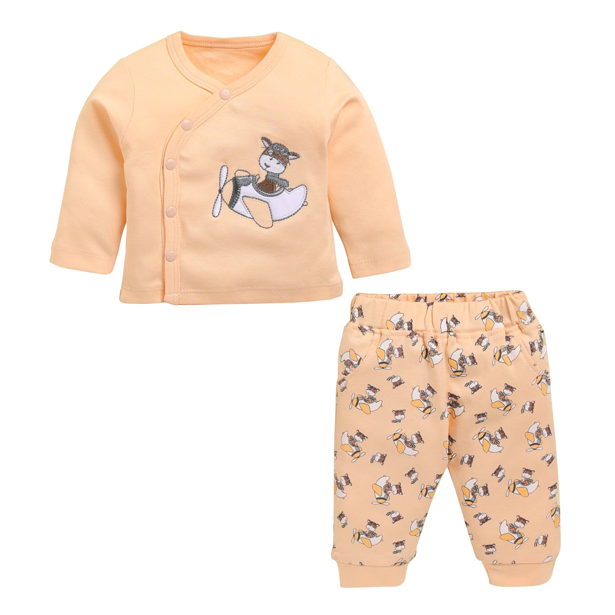 Fancy Embroidery Top & Printed Pajama Set for Newborn Baby | 9069D