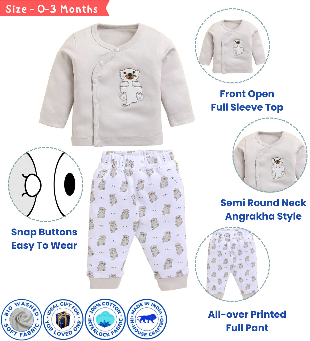 Neo Nate Cotton Full Sleeve Embroidered Top & Printed Pajama | 9070F - Image 2